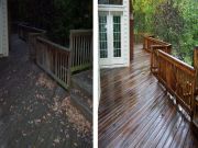 Before and After Powerwashing pressure washed deck